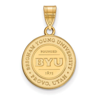 Sterling Silver Gold-plated LogoArt Brigham Young University Medium Crest Pendant