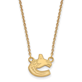 Sterling Silver Gold-plated NHL LogoArt Vancouver Canucks Small Pendant 18 inch Necklace