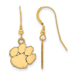 Sterling Silver Gold-plated LogoArt Clemson University Tiger Paw Small Dangle Wire Earrings