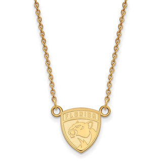 Sterling Silver Gold-plated NHL LogoArt Florida Panthers Small Pendant 18 inch Necklace