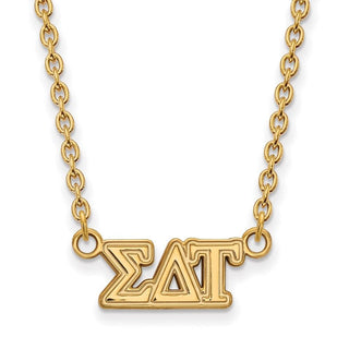 Sterling Silver Gold-plated LogoArt Sigma Delta Tau Sorority Greek Letters Medium Pendant 18 inch Necklace