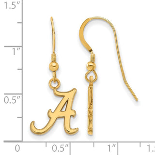 Sterling Silver Gold-plated LogoArt University of Alabama Letter A Small Dangle Wire Earrings