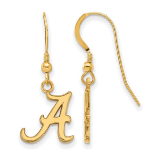 Sterling Silver Gold-plated LogoArt University of Alabama Letter A Small Dangle Wire Earrings