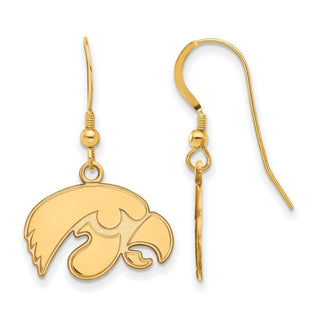 Sterling Silver Gold-plated LogoArt University of Iowa Hawk Small Dangle Wire Earrings