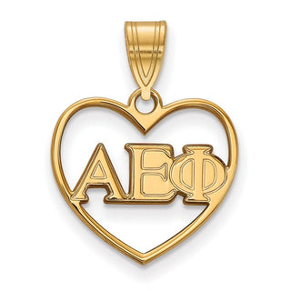 Sterling Silver Gold-plated LogoArt Alpha Epsilon Phi Sorority Greek Letters Heart Pendant