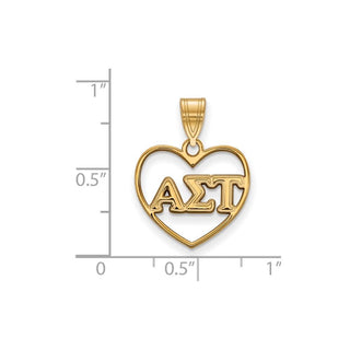 Sterling Silver Gold-plated LogoArt Alpha Sigma Tau Sorority Greek Letters Heart Pendant