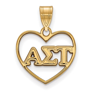 Sterling Silver Gold-plated LogoArt Alpha Sigma Tau Sorority Greek Letters Heart Pendant