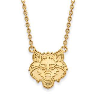 Sterling Silver Gold-plated LogoArt Arkansas State University Wolf Large Pendant 18 inch Necklace