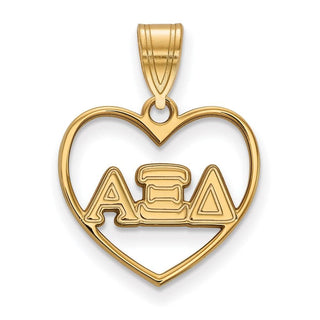 Sterling Silver Gold-plated LogoArt Alpha Xi Delta Sorority Greek Letters Heart Pendant