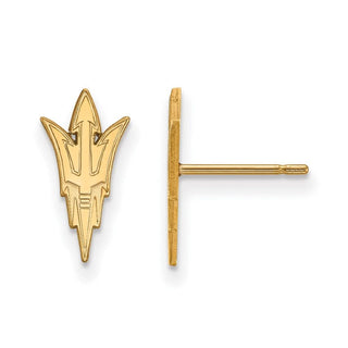 Sterling Silver Gold-plated LogoArt Arizona State University Pitchfork Small Post Earrings