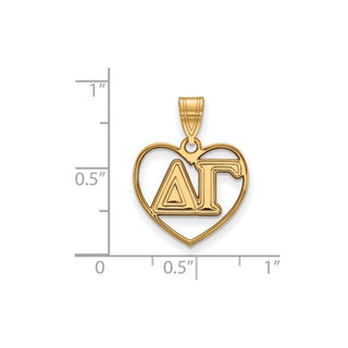 Sterling Silver Gold-plated LogoArt Delta Gamma Sorority Greek Letters Heart Pendant