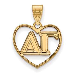 Sterling Silver Gold-plated LogoArt Delta Gamma Sorority Greek Letters Heart Pendant