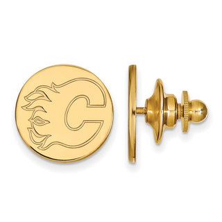 Sterling Silver Gold-plated NHL LogoArt Calgary Flames Lapel Pin