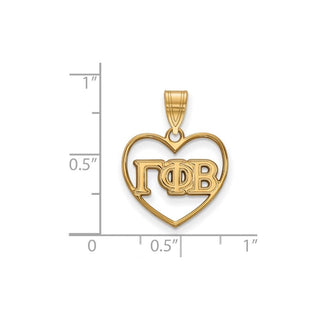 Sterling Silver Gold-plated LogoArt Gamma Phi Beta Sorority Greek Letters Heart Pendant