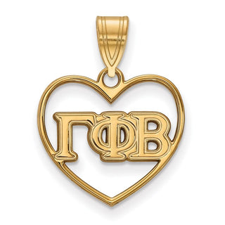 Sterling Silver Gold-plated LogoArt Gamma Phi Beta Sorority Greek Letters Heart Pendant