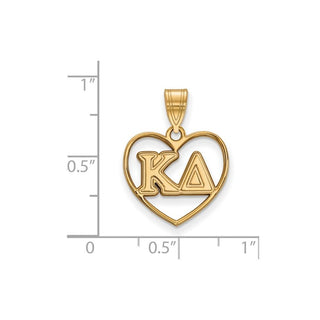 Sterling Silver Gold-plated LogoArt Kappa Delta Sorority Greek Letters Heart Pendant