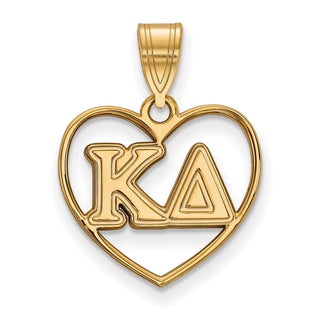 Sterling Silver Gold-plated LogoArt Kappa Delta Sorority Greek Letters Heart Pendant