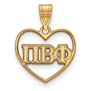 Sterling Silver Gold-plated LogoArt Pi Beta Phi Sorority Greek Letters Heart Pendant