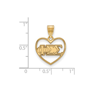 Sterling Silver Gold-plated LogoArt Phi Sigma Sigma Sorority Greek Letters Heart Pendant