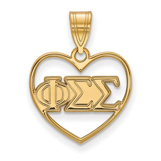 Sterling Silver Gold-plated LogoArt Phi Sigma Sigma Sorority Greek Letters Heart Pendant