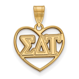 Sterling Silver Gold-plated LogoArt Sigma Delta Tau Sorority Greek Letters Heart Pendant