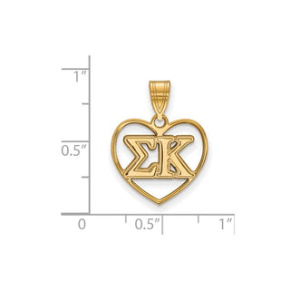 Sterling Silver Gold-plated LogoArt Sigma Kappa Sorority Greek Letters Heart Pendant
