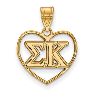 Sterling Silver Gold-plated LogoArt Sigma Kappa Sorority Greek Letters Heart Pendant