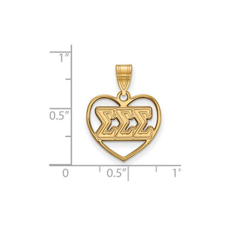 Sterling Silver Gold-plated LogoArt Sigma Sigma Sigma Sorority Greek Letters Heart Pendant