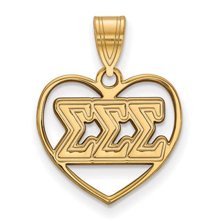 Sterling Silver Gold-plated LogoArt Sigma Sigma Sigma Sorority Greek Letters Heart Pendant