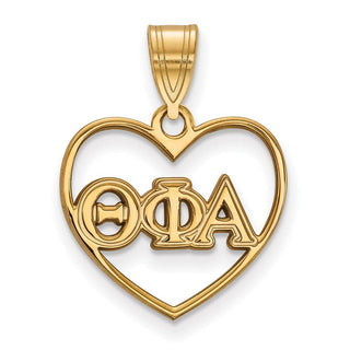 Sterling Silver Gold-plated LogoArt Theta Phi Alpha Sorority Greek Letters Heart Pendant