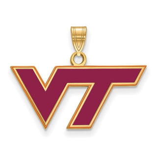Sterling Silver Gold-plated LogoArt Virginia Tech V-T Medium Enameled Pendant