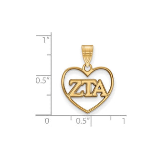 Sterling Silver Gold-plated LogoArt Zeta Tau Alpha Sorority Greek Letters Heart Pendant