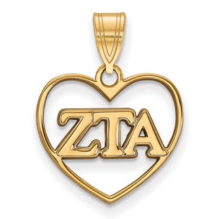Sterling Silver Gold-plated LogoArt Zeta Tau Alpha Sorority Greek Letters Heart Pendant