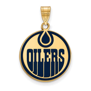 Sterling Silver Gold-plated NHL LogoArt Edmonton Oilers Large Enameled Pendant