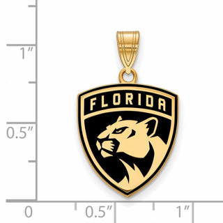 Sterling Silver Gold-plated NHL LogoArt Florida Panthers Large Enameled Pendant