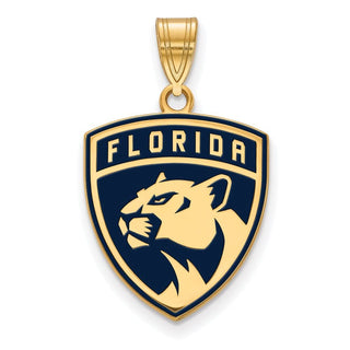 Sterling Silver Gold-plated NHL LogoArt Florida Panthers Large Enameled Pendant
