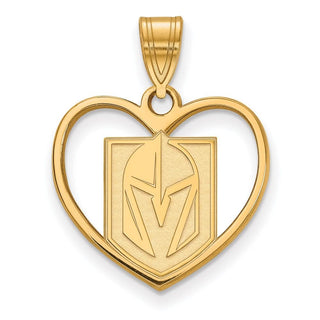 Sterling Silver Gold-plated NHL LogoArt NHL Vegas Golden Knights Heart Pendant