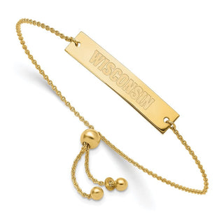 Sterling Silver Gold-plated LogoArt University of Wisconsin Small Bar Adjustable 9 inch Bracelet