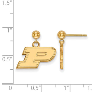 Sterling Silver Gold-plated LogoArt Purdue University Letter P Dangle Ball Post Earrings