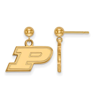 Sterling Silver Gold-plated LogoArt Purdue University Letter P Dangle Ball Post Earrings