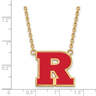 Sterling Silver Gold-plated LogoArt Rutgers University Letter R Large Enameled Pendant 18 inch Necklace