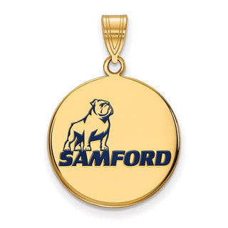 Sterling Silver Gold-plated LogoArt Samford University Large Enameled Disc Pendant