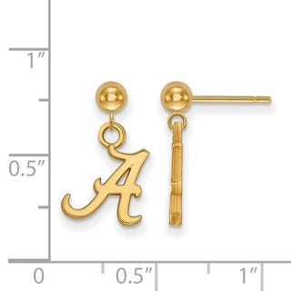 14k Gold LogoArt University of Alabama Letter A Dangle Ball Post Earrings