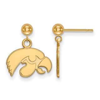 14k Gold LogoArt University of Iowa Hawk Dangle Ball Post Earrings