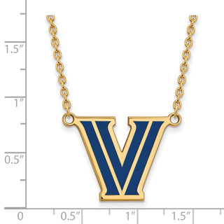 Sterling Silver Gold-plated LogoArt Villanova University Letter V Large Enameled Pendant 18 inch Necklace