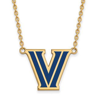 Sterling Silver Gold-plated LogoArt Villanova University Letter V Large Enameled Pendant 18 inch Necklace