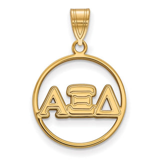 Sterling Silver Gold-plated LogoArt Alpha Xi Delta Sorority Greek Letters Medium Circle Pendant