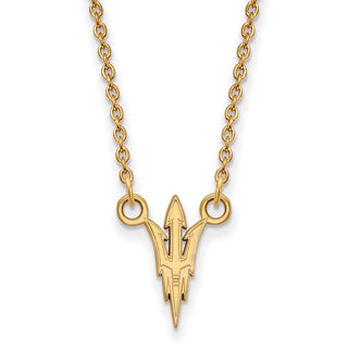 Sterling Silver Gold-plated LogoArt Arizona State University Pitchfork Small Pendant 18 inch Necklace