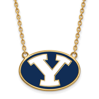 Sterling Silver Gold-plated LogoArt Brigham Young University Letter Y Large Enameled Pendant 18 inch Necklace
