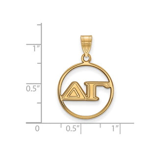Sterling Silver Gold-plated LogoArt Delta Gamma Sorority Greek Letters Medium Circle Pendant
